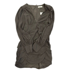 Hollis Mini Dress - Ruched Long Sleeve Plunge Neck Dress in Black